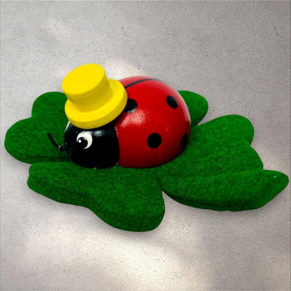 Steinbach Erzgebirge Lady Bug on Clover Wooden Christmas Ornament Decor Handmade